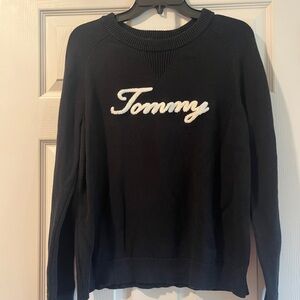 Tommy Hilfiger Black Knit Sweater with White Accents